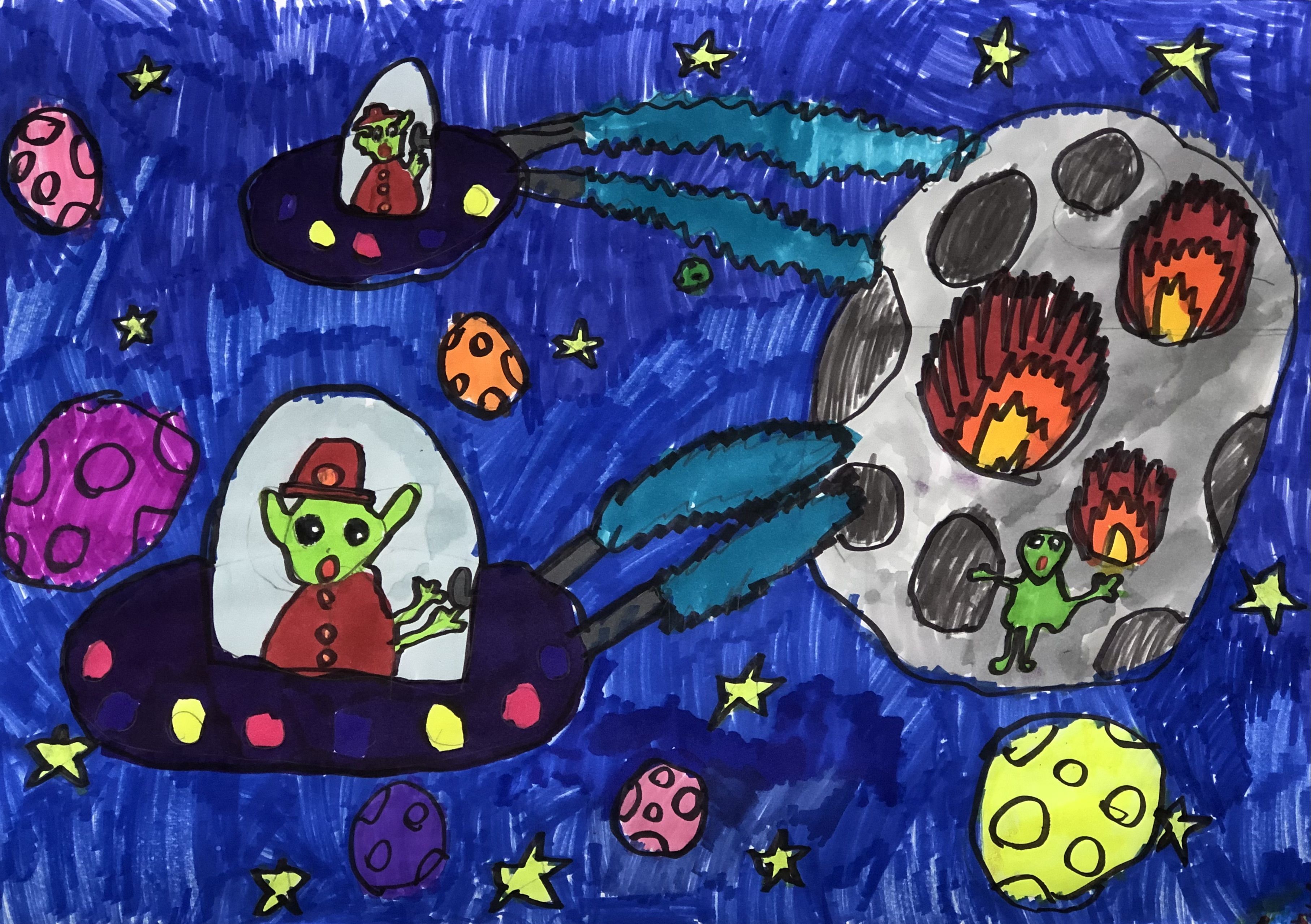 Инопланетяне-пожарные - Лаура Данилюк - 3 месца 8 гадоў (7-9 гадоў) - Беларусь - Тельмовская ДШИ Веремчук Анастасия Валерьевна